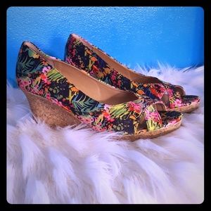 Floral Open Toe Wedges